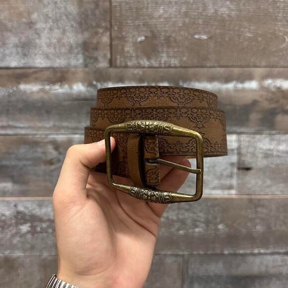 Brown engraved pattern western style MENS - Picture 1 of 4